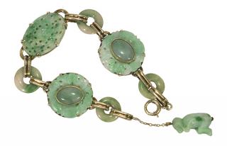 Appraisal: Jadeite and k yellow gold bracelet Jadeite and k yellow