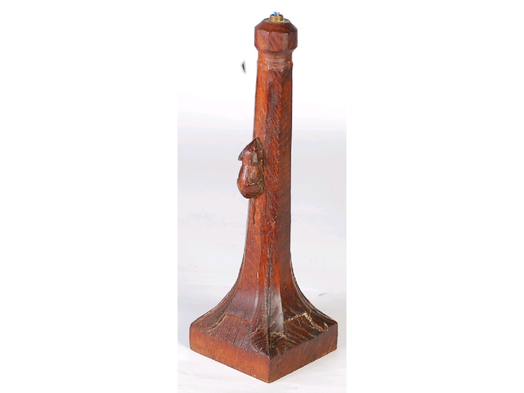 Appraisal: THOMPSON MOUSEMAN OF KILBURN CARVED OAK ELECTRIC TABLE LAMP BASE