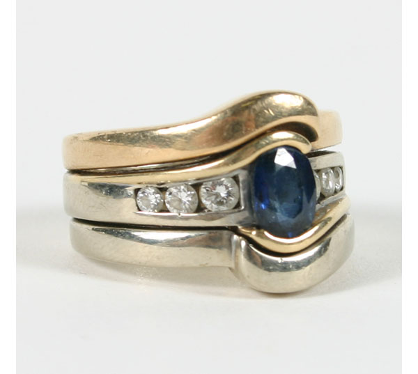 Appraisal: Two-tone gold K sapphire diamond engagement wedding ring soldered carat