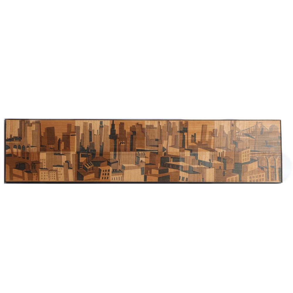 Appraisal: VINTAGE MID CENTURY MODERN MCM STAINED WOOD LAMINATE CITY SKYLINE