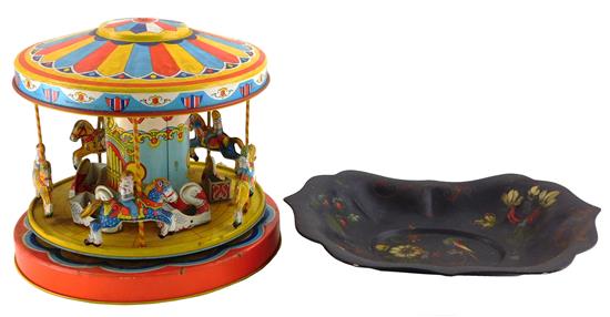 Appraisal: TOY Mid- th C J Chein type wind-up carousel lithographed