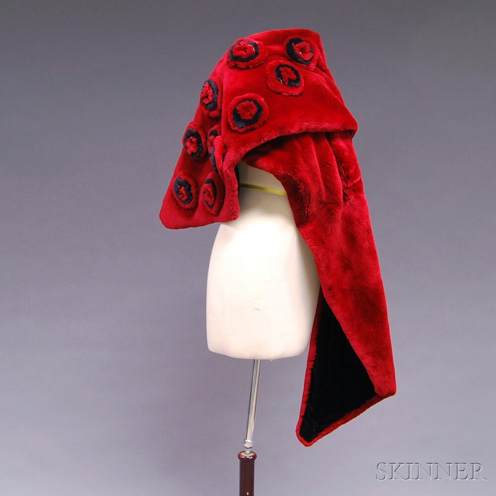 Appraisal: Zuki Red Fur Velvet-lined Stole labeled the red stole with