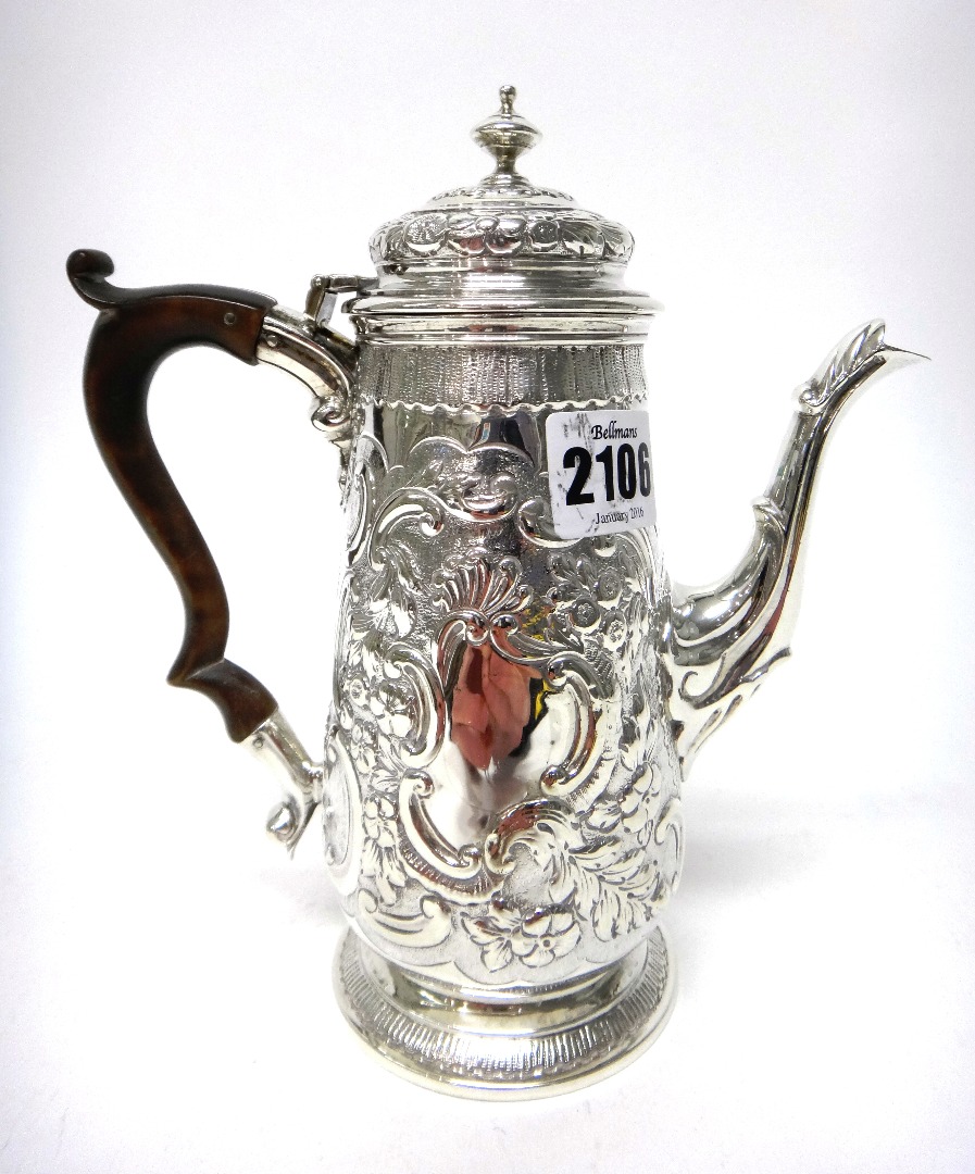 Appraisal: A silver small coffee pot of tapered cylindrical form with