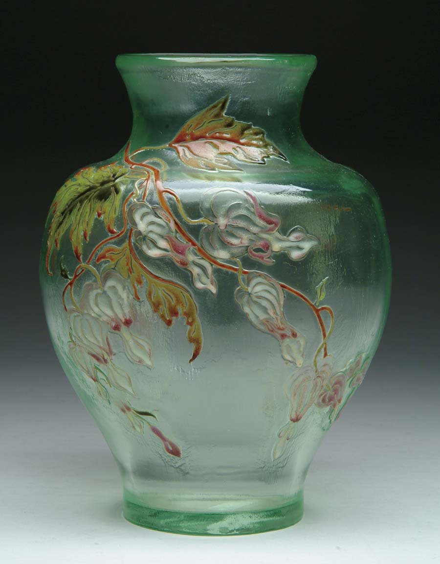 Appraisal: GALLE CAMEO AND ENAMEL VASE Interesting Galle vase features cameo