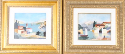 Appraisal: Pair of framed Italian pietra dura landscape plaques circa x