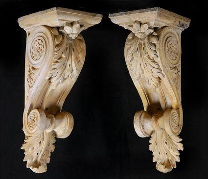 Appraisal: PAIR OF TERRACOTTA CORBELS in tall x in wide x