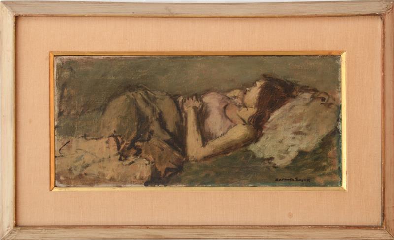 Appraisal: ATTRIBUTED TO RAPHAEL SOYER - WOMAN RECLINING Oil on canvas