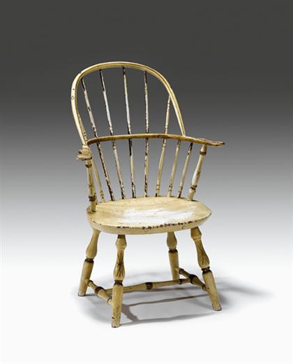 Appraisal: White-painted and decorated sack-back Windsor chair connecticut th century The