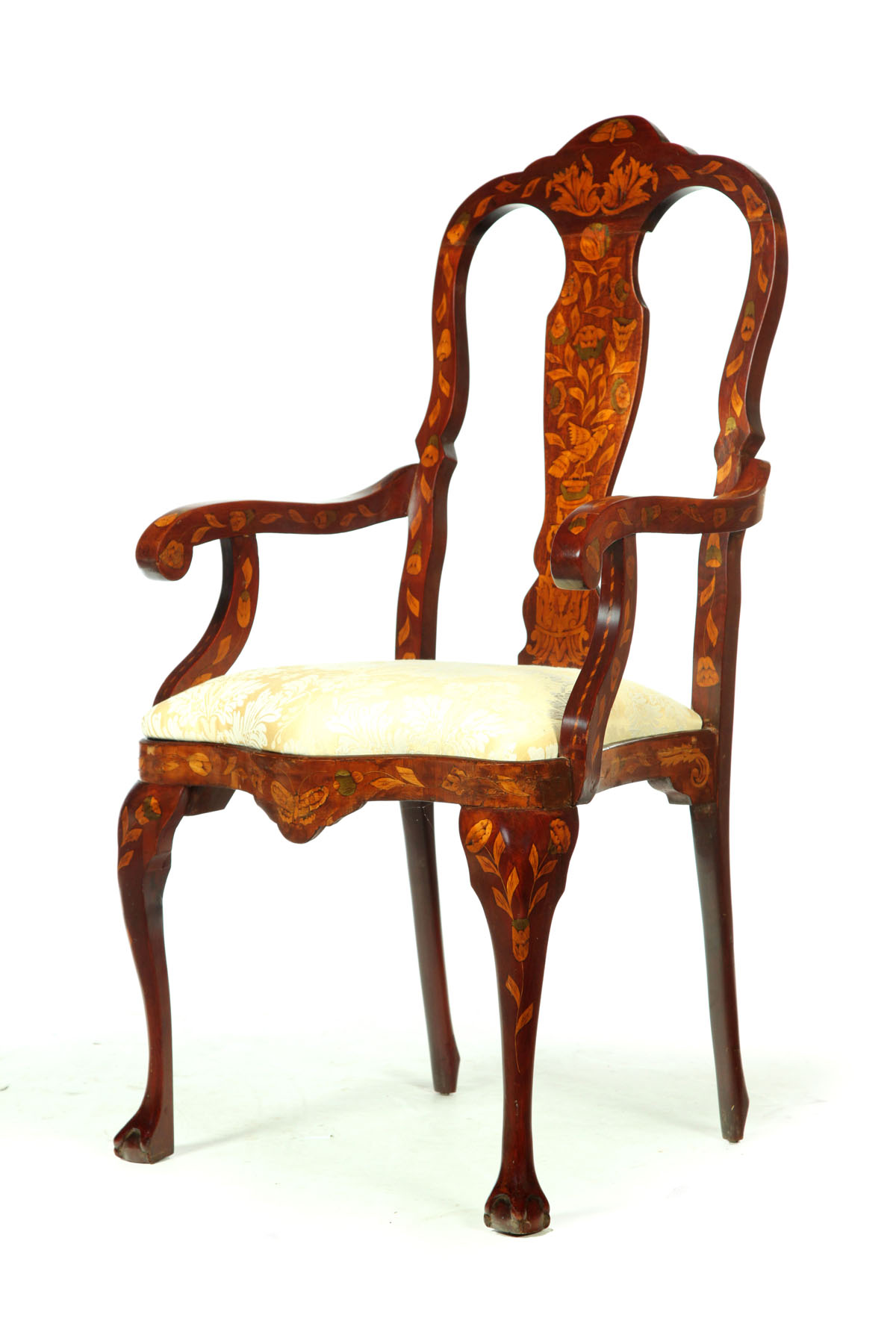 Appraisal: MARQUETRY ARMCHAIR Probably European st half- th century mixed wood