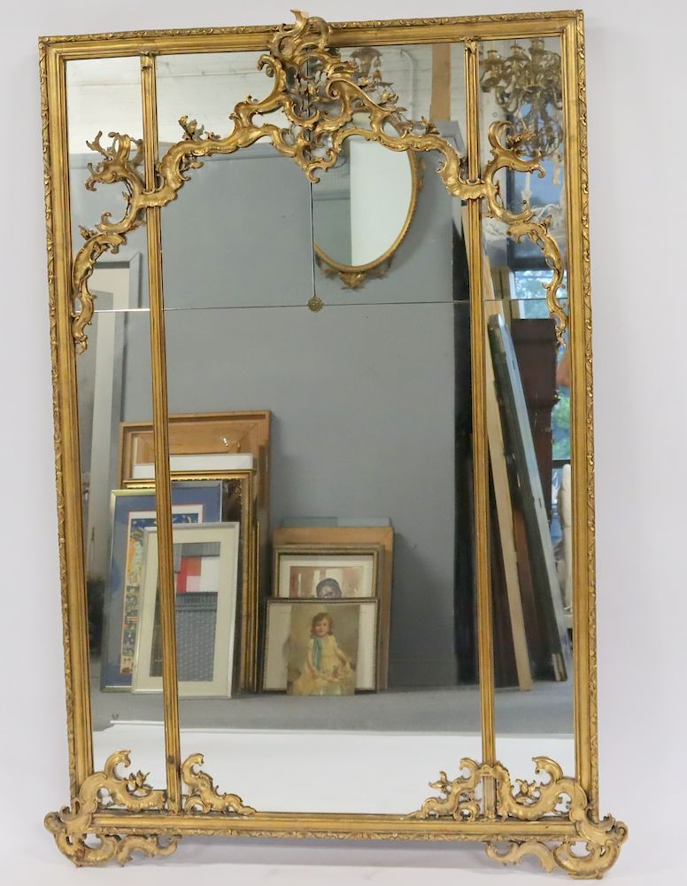 Appraisal: Antique Continental Giltwood Panel Mirror Nice mirror with carved giltwood