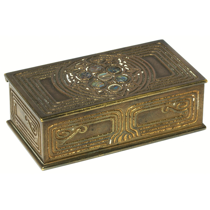 Appraisal: Good Tiffany Studios stamp box bronze with an abalone pattern