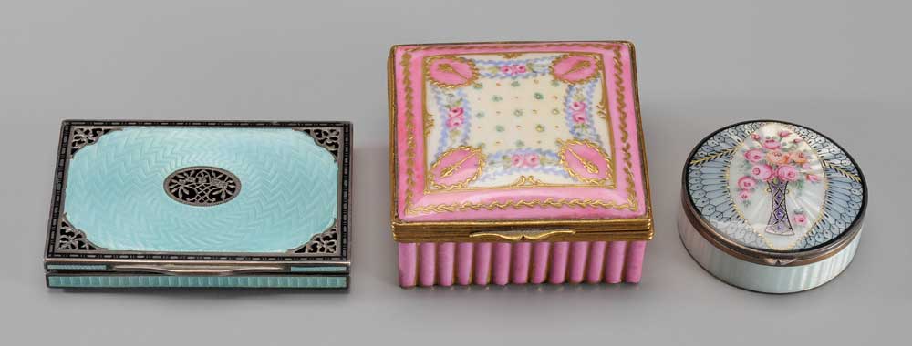 Appraisal: Three Porcelain and Enameled Dresser Boxes late th early th