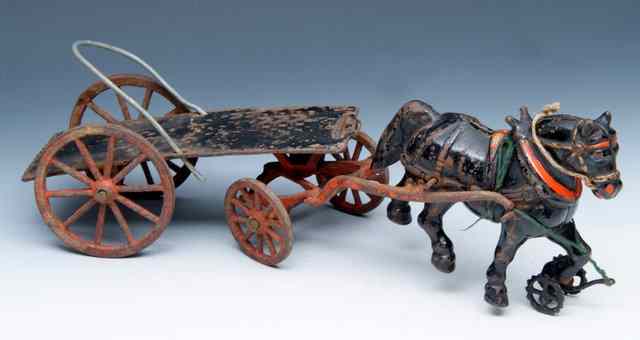 Appraisal: A CAST IRON MODEL of a horse and wagon marked