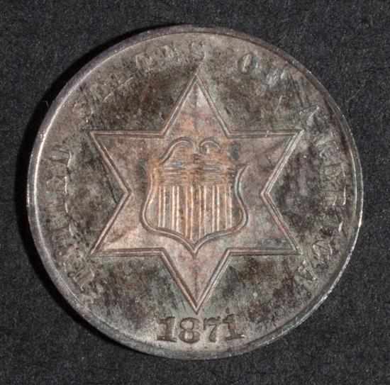 Appraisal: United States silver three-cent piece Proof with iridescent violet and