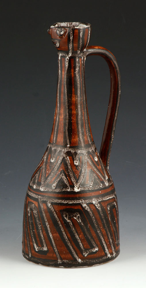 Appraisal: - Freymond Art Pottery Pitcher Andre Freymond anthropomorphic art pottery