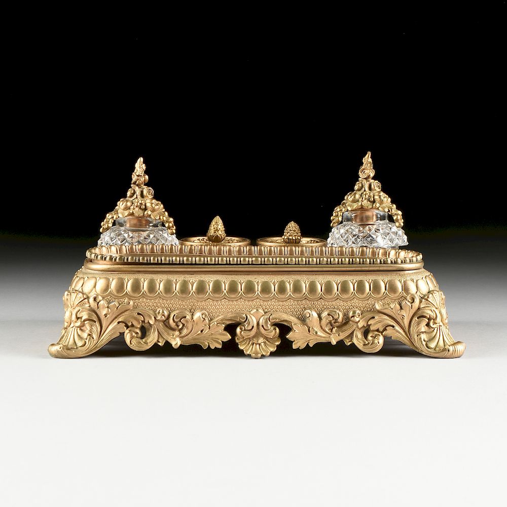 Appraisal: A N O-GREC GILT BRONZE AND CRYSTAL ENCRIER BELLE POQUE