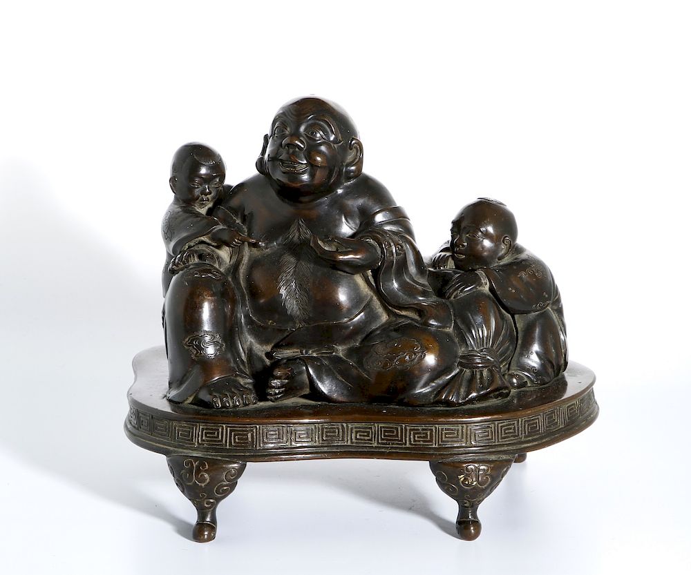 Appraisal: Chinese Bronze Figure of Budai and Children Depicted seated on