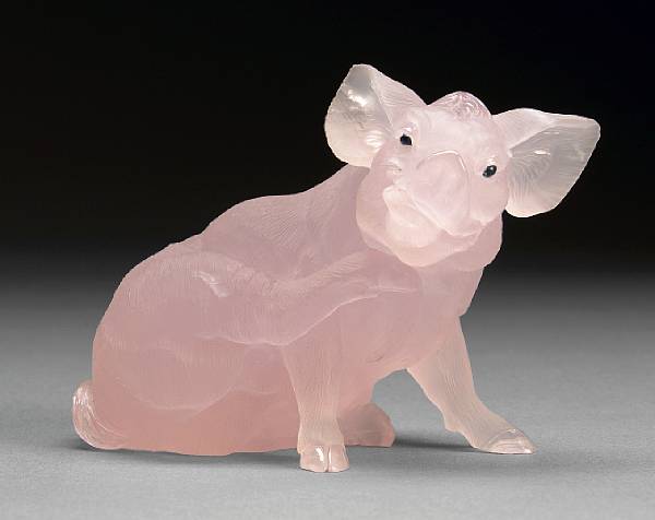 Appraisal: Rose Quartz Carving of a Pig By Georg Brandt Idar-Oberstein