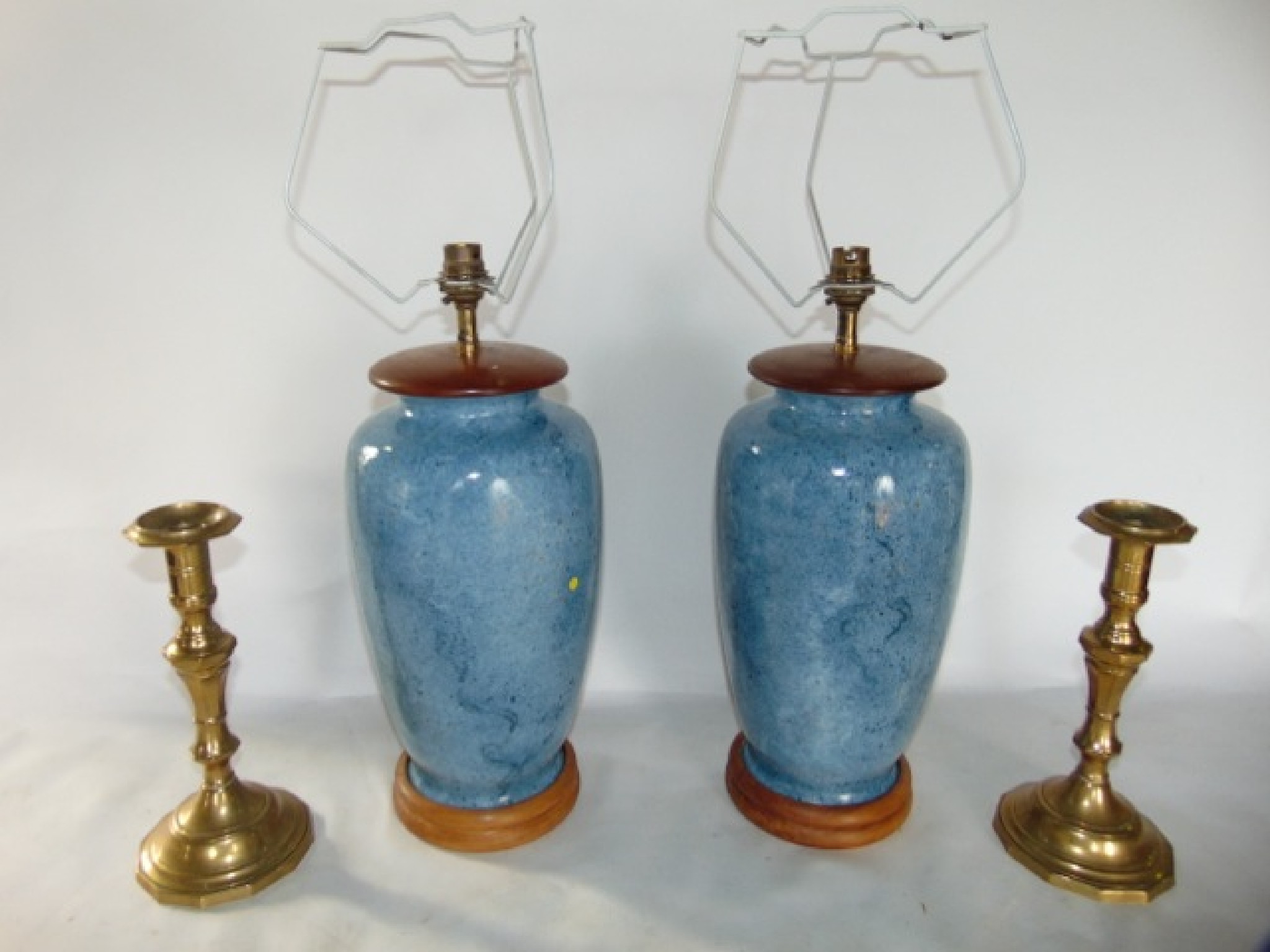 Appraisal: A pair of blue glazed ceramic vase desk lamps of