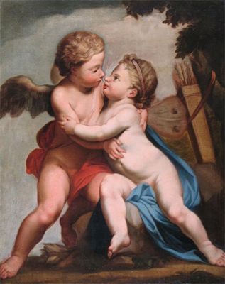 Appraisal: Attributed to Jacopo Amigoni - Two Putti embracing each other