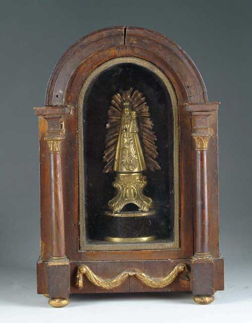 Appraisal: SMALL HANGING OR MANTLE TOP SHRINE th Century dome top