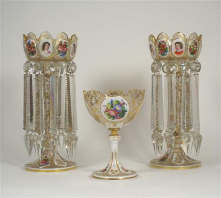 Appraisal: A pair of Bohemian glass table lustres each with a