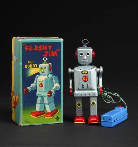 Appraisal: Flashy Jim R Battery-Operated Robot Description Japanese Made by Ace