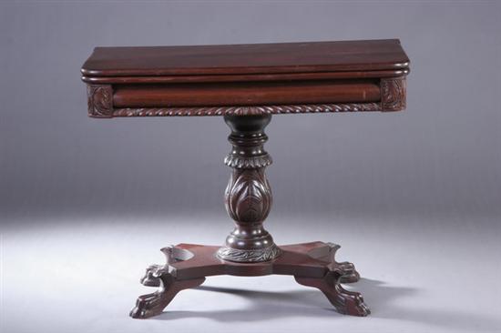 Appraisal: EMPIRE STYLE MAHOGANY FLIP-TOP CONSOLE TABLE th century Rectangular form