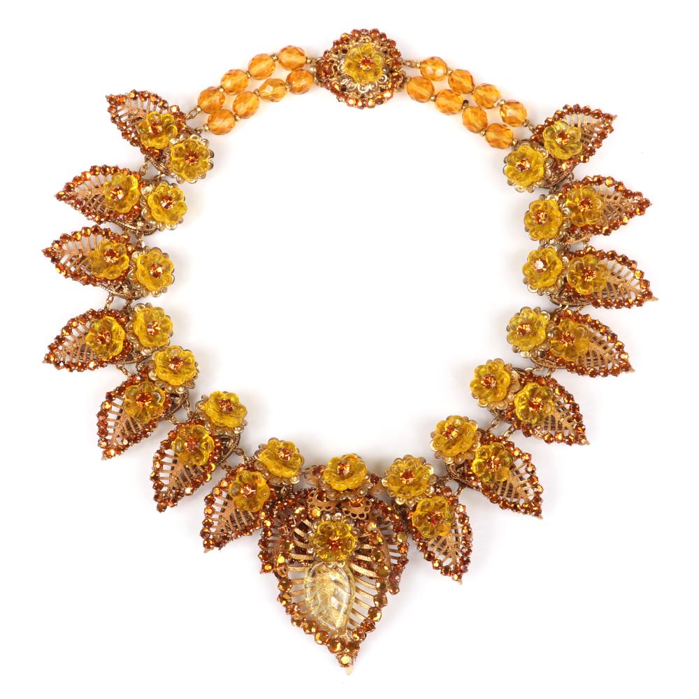 Appraisal: MIRIAM HASKELL COLLAR NECKLACE WITH GOLD TONE OPEN WORK LEAVES