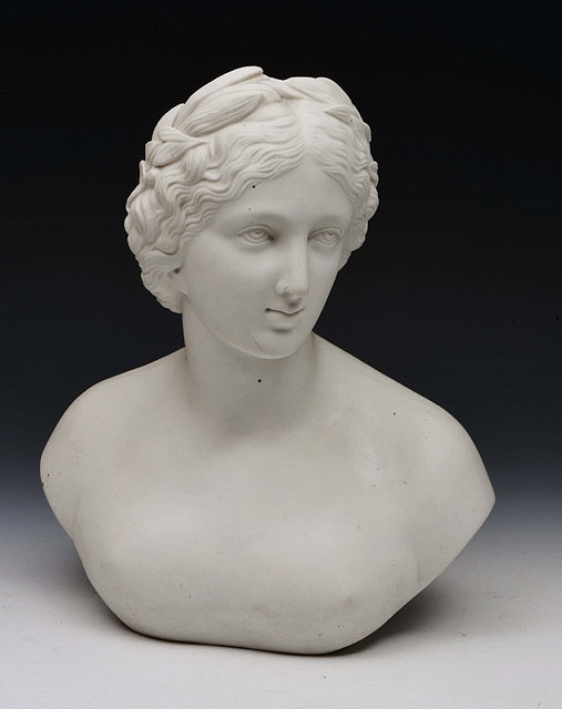 Appraisal: A VICTORIAN PARIANWARE BUST of a girl in the pre-raphaelite