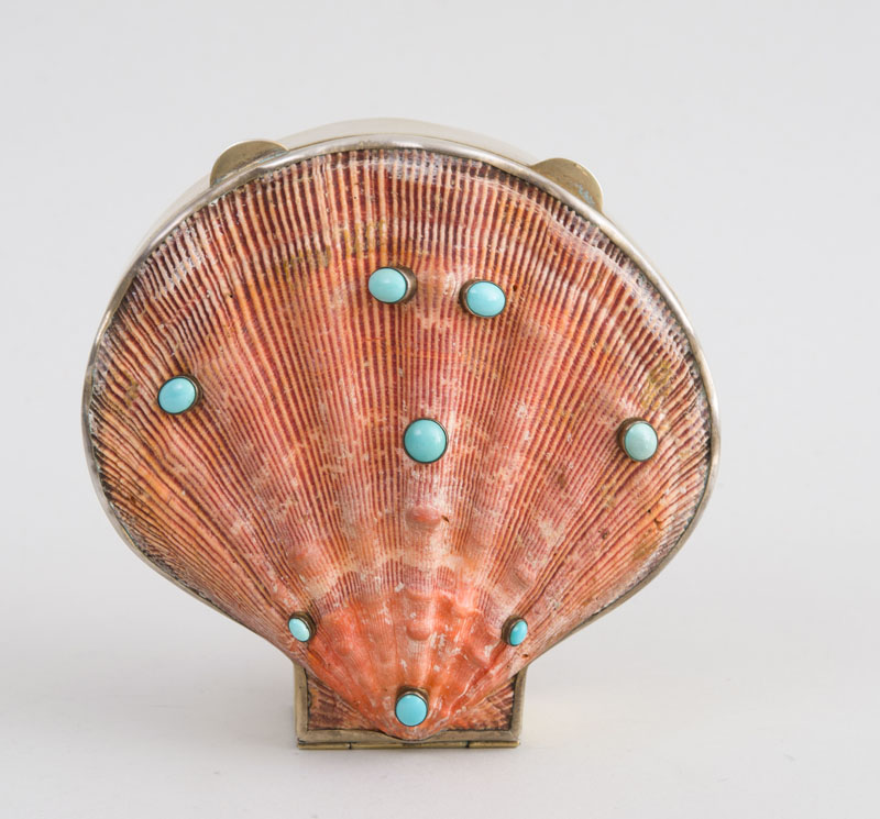 Appraisal: LARGE MARGUERITE STIX SILVER AND TURQUOISE SHELL CLUTCH Stamped 'STIX'