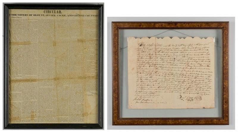 Appraisal: East TN Political Broadside and Wm Dickson Signed Land Indenture