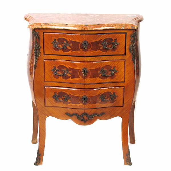 Appraisal: A Louis XV inlaid and marble top petite commode height