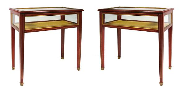 Appraisal: A pair of Baltic style brass inlaid mahogany vitrine tables