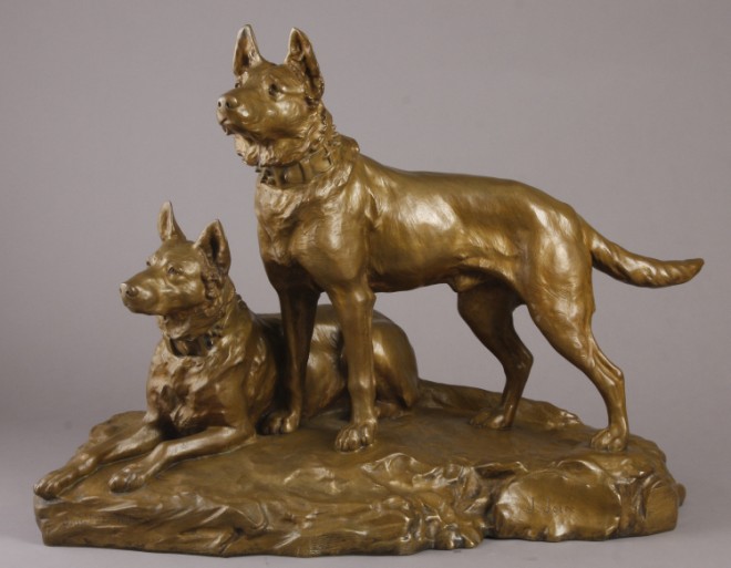 Appraisal: Jean Joire Bronze grouping of two dogs x signed