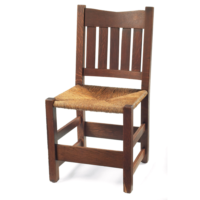 Appraisal: Gustav Stickley side chair ''V'' back form with five vertical