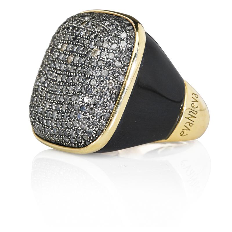 Appraisal: EVA NUEVA BLACK DIAMOND BAKELITE K GOLD RING Condition Report