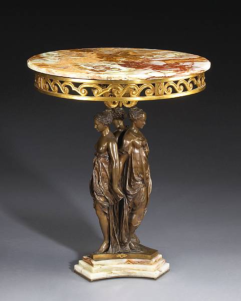 Appraisal: An Empire style gilt bronze center table figural base late