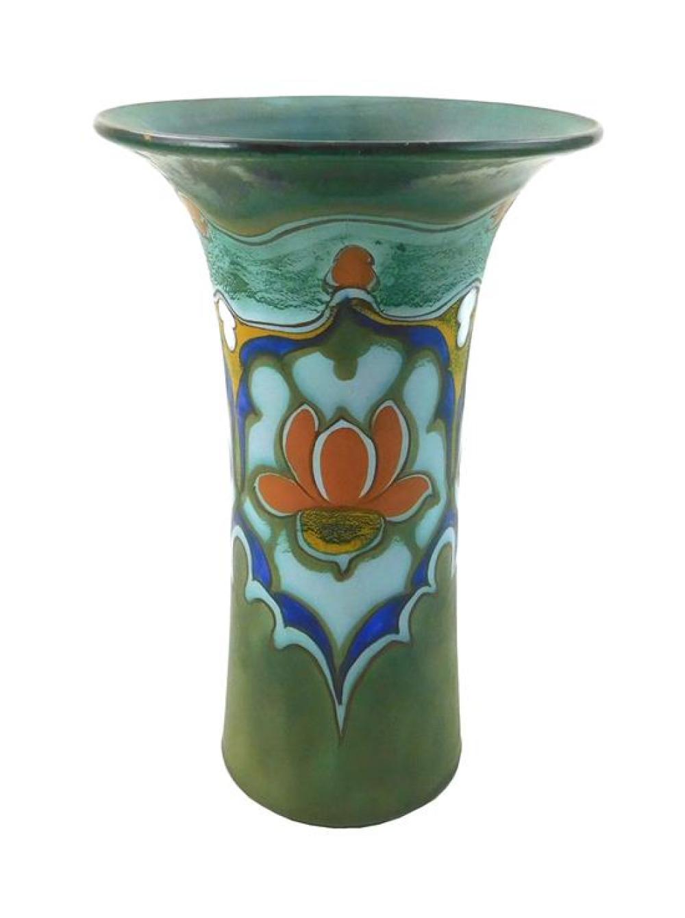 Appraisal: Gouda pottery vase with flared rim green blue and orange