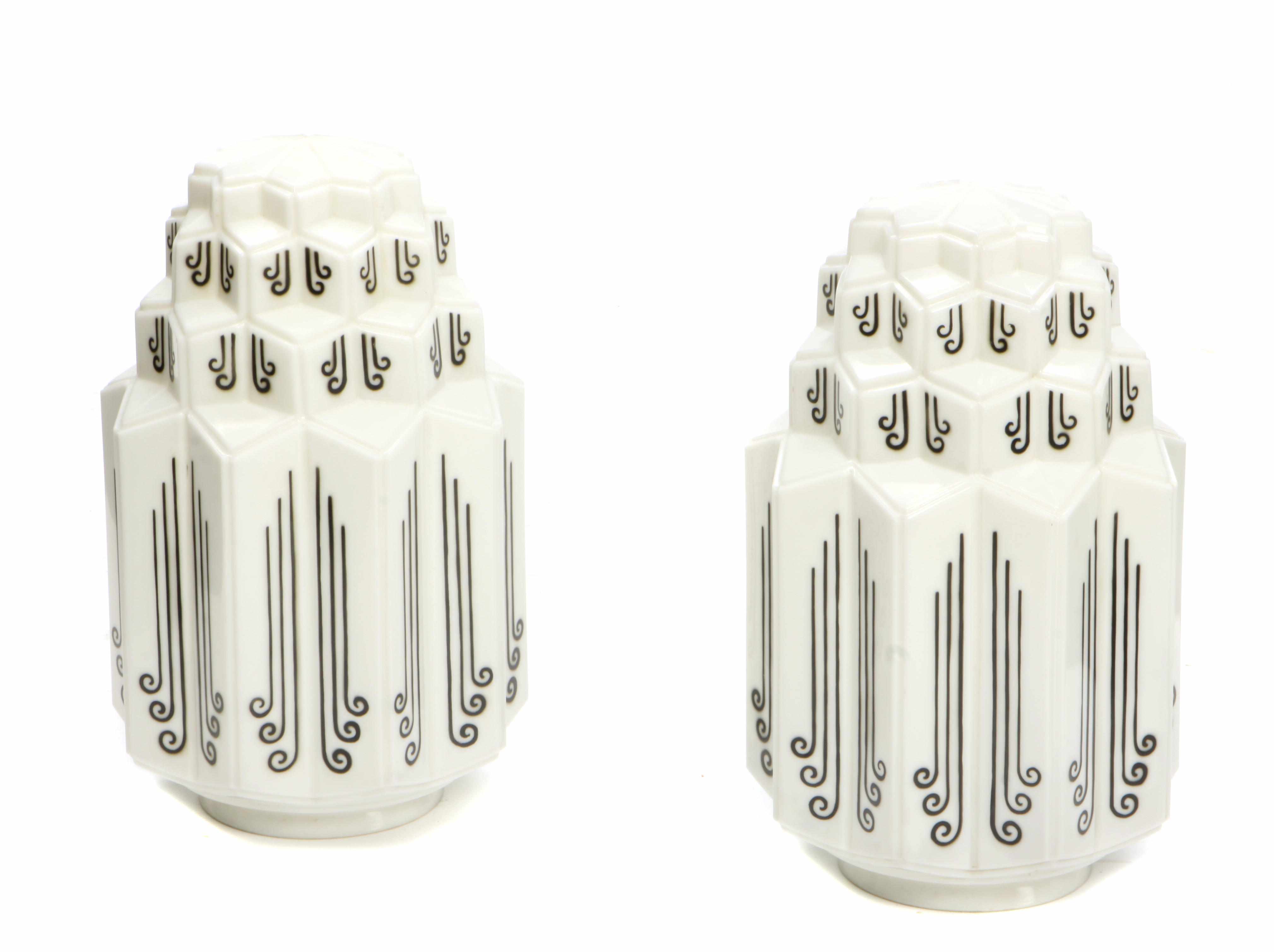 Appraisal: A pair of Art Deco style milk glass lanterns height