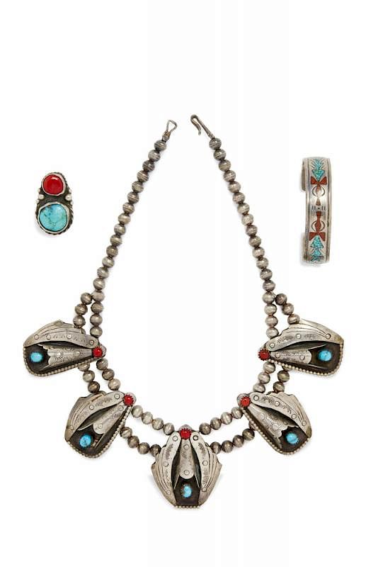 Appraisal: Assorted Navajo Jewelry Assorted Navajo jewelry comprising a silver and