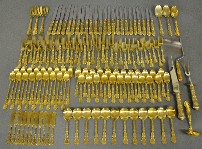 Appraisal: - Sterling silver with gold wash flatware service in the