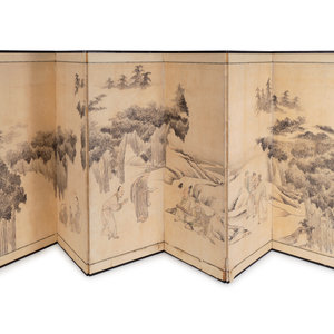 Appraisal: A Japanese Six-Fold Paper Screen TH CENTURY ink on paper