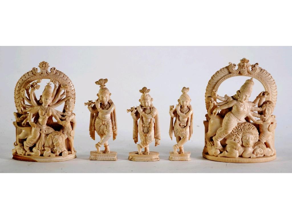 Appraisal: FINELY CARVED INDIAN IVORY FEMALE EIGHTEEN ARMED DEITY ASTRIDE A