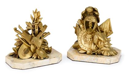 Appraisal: Pair of French gilt bronze trophies late th century Each