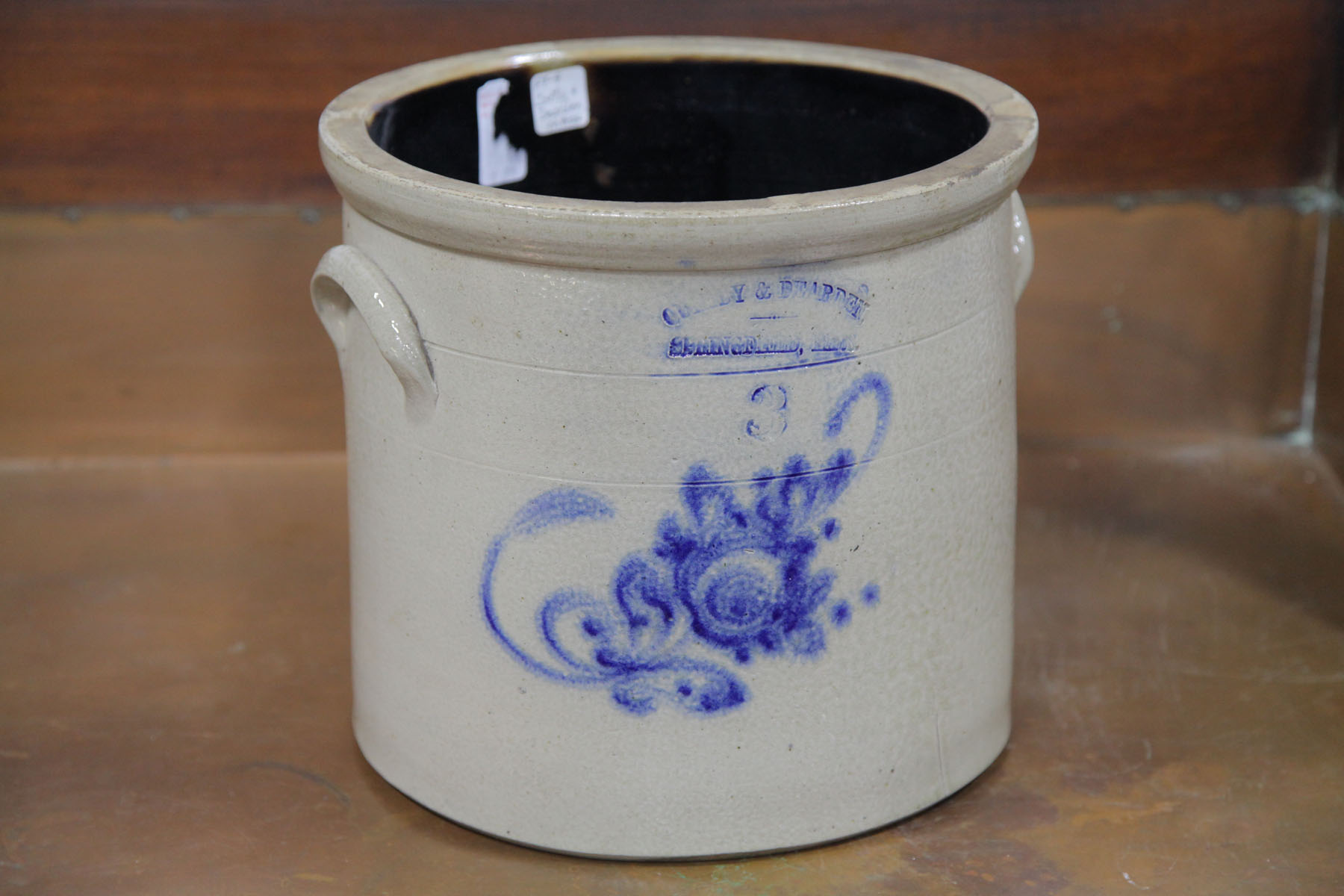 Appraisal: STONEWARE CROCK Massachusetts late th century Three gallon salt glazed