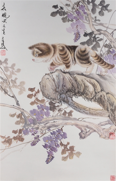 Appraisal: Chinese ink and color on paper painting of a civet