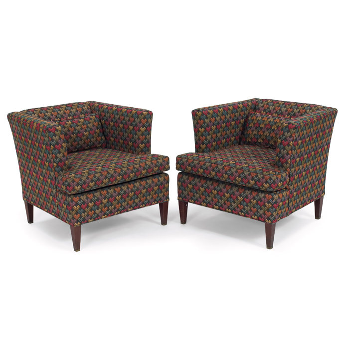 Appraisal: Paul Frankl lounge chairs pair attribution even-arm forms over tapered