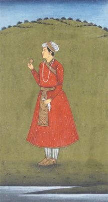 Appraisal: An Indian miniature painting of a boy standing by the