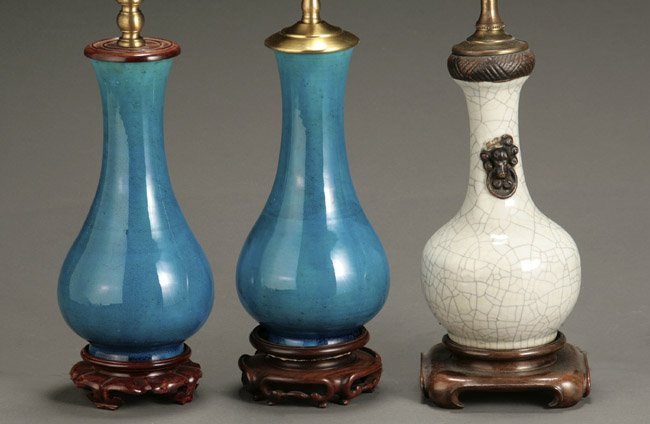 Appraisal: Three Chinese Monochrome Glazed Bottle Vases th- th Century The